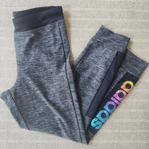 Adidas Girl's Gray & Black Climalite Leggings Rainbow Logo